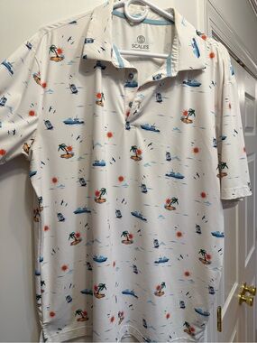 Scales White Tropical Boat Print Shirt - Large